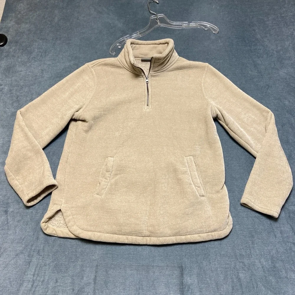 32 Degrees Heat Jacket Mens Medium Beige Sherpa Lined Side Slit Warm Quarter Zip